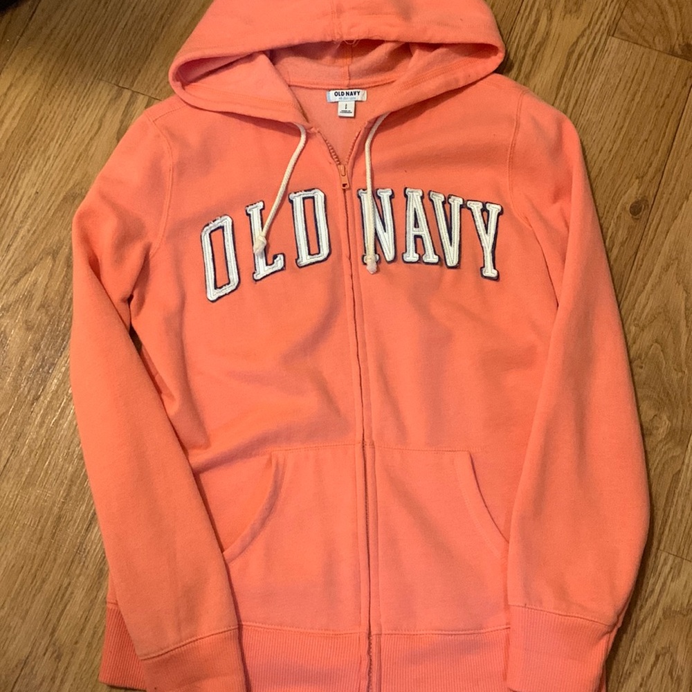 EUC old navy zip up sweater, bright orange!